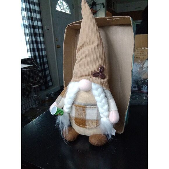 Country Girl Gnome Java Coffee Bean Sitter Plush - Picture 1 of 2